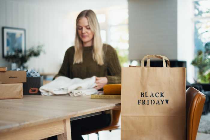 dame pakker opp ting som er kjøpt, fra pakker og poser